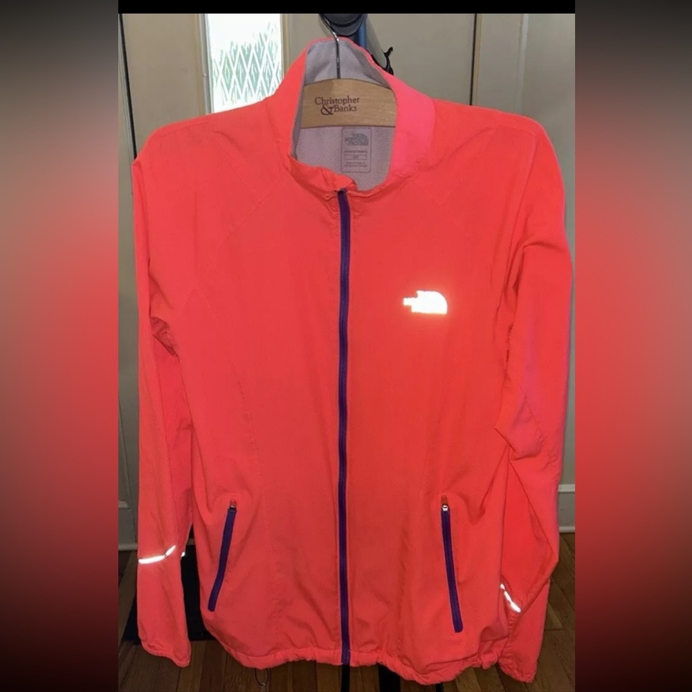 Northface Women’s Neon Orange Running Reflective Windbreaker Sz M